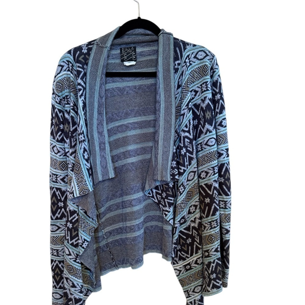 Billabong Blue and White Patterned Cardigan Sz.M